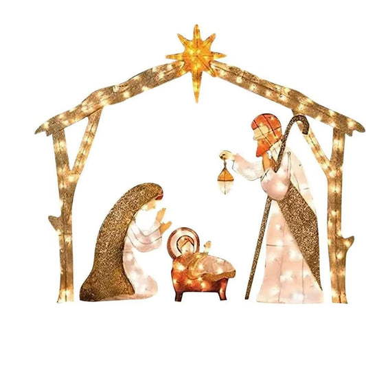 5.5FT Waterproof Outdoor Nativity Scene with Warm LED Lights, Christmas & Easter Yard Lawn Decor