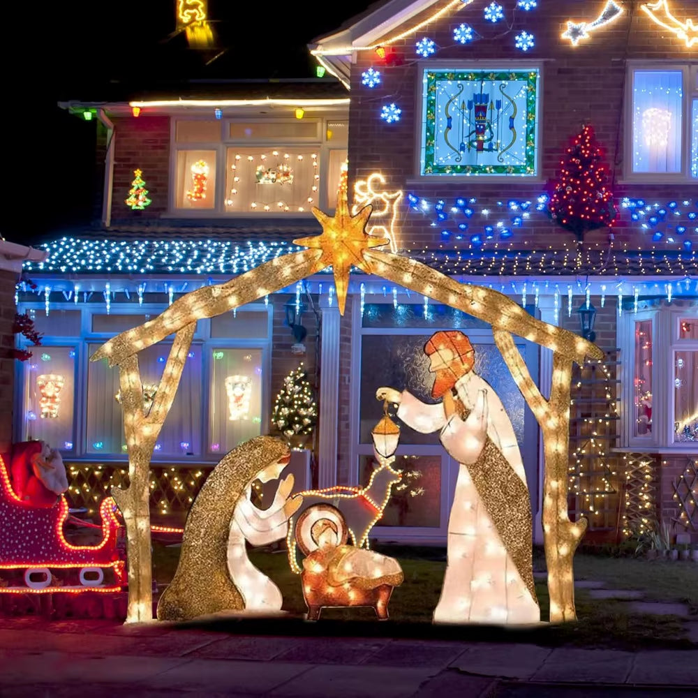5.5FT Waterproof Outdoor Nativity Scene with Warm LED Lights, Christmas & Easter Yard Lawn Decor