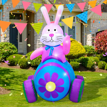 4Ft Easter Inflatables Bunny Decorations with LED Lights，Happy Easter Bunny Blow up Yard Indoor Outdoor Holiday Decor