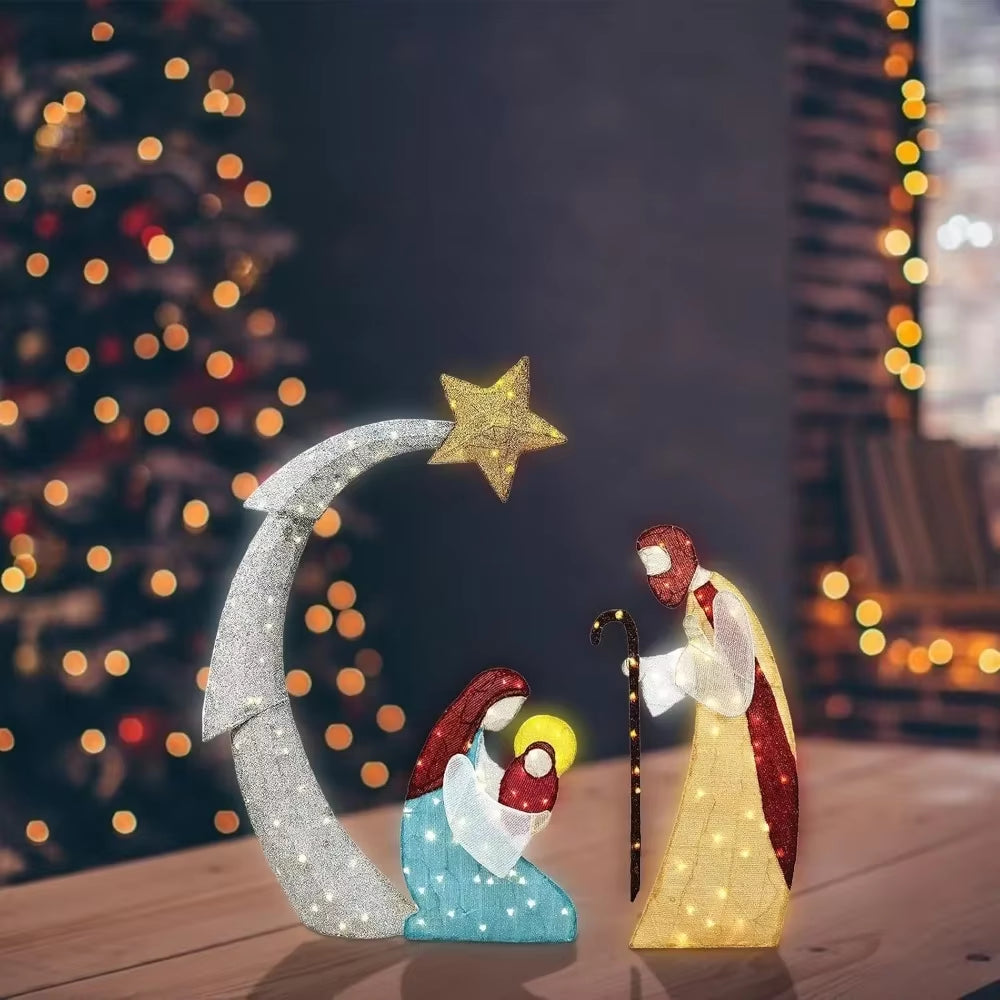 5.5FT Waterproof Outdoor Nativity Scene with Warm LED Lights, Christmas & Easter Yard Lawn Decor