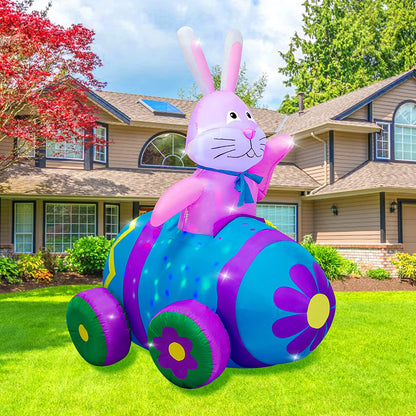 4Ft Easter Inflatables Bunny Decorations with LED Lights，Happy Easter Bunny Blow up Yard Indoor Outdoor Holiday Decor
