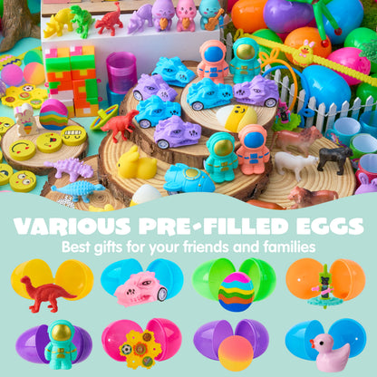 200 Packs Prefilled Easter Eggs with Assorted Toys,2.3" Easter Egg Bulk for Kids,Easter Eggs Hunt Events,Basket Stuffers Fillers,Classroom Prize Supplies