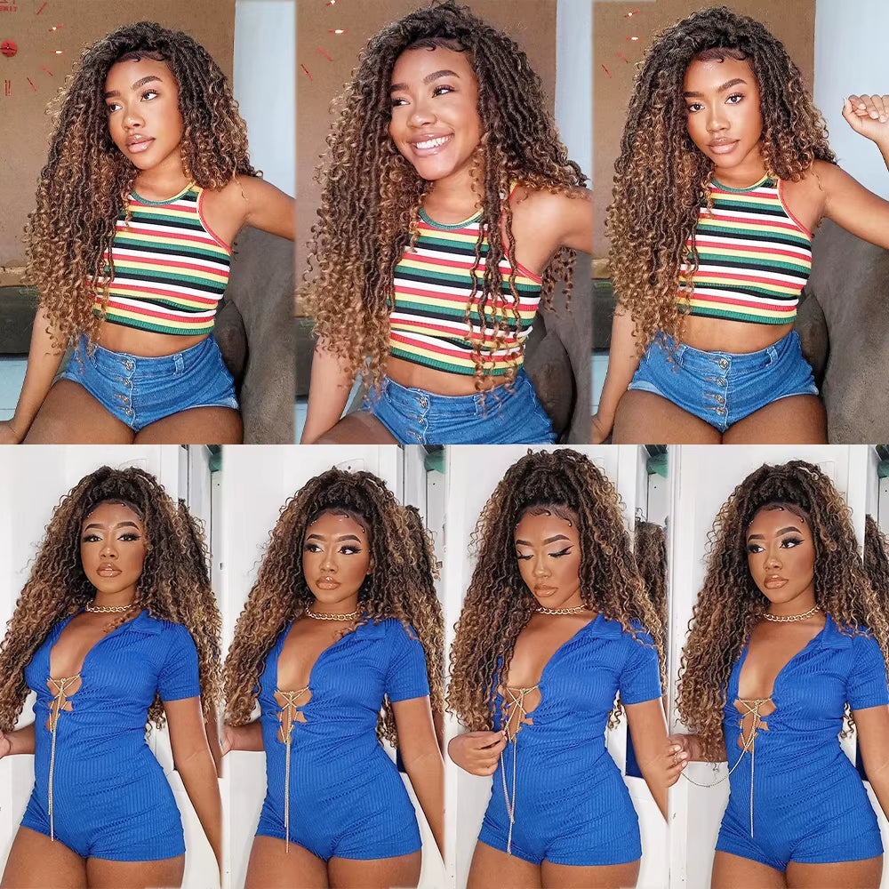 Synthetic Crochet Braids Hair Passion Twist River Goddess Braiding Hair Extension Ombre Brown Faux Locs with Curly Hair X-TRESS