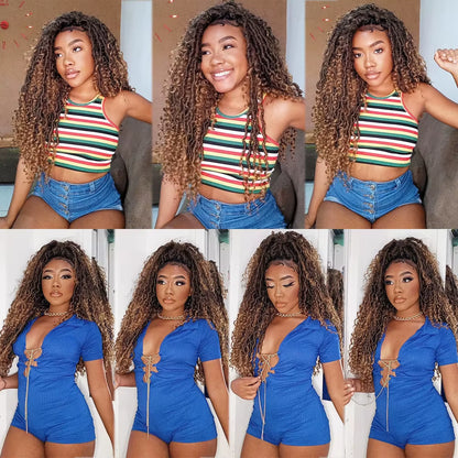 Synthetic Crochet Braids Hair Passion Twist River Goddess Braiding Hair Extension Ombre Brown Faux Locs with Curly Hair X-TRESS
