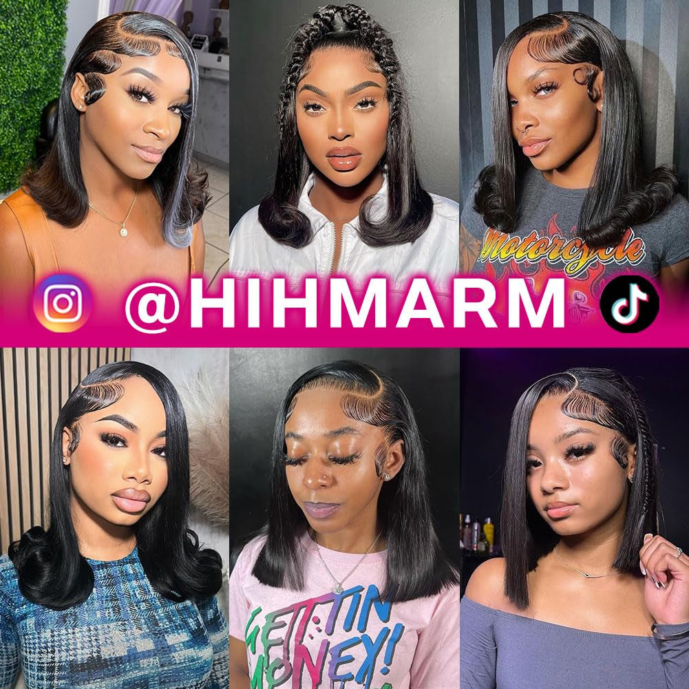 Bob Wig Human Hair 13X4 HD Lace Front Wig Glueless Wigs Human Hair Pre Plucked Short Bob Lace Front Wigs Human Hair for Black Women Nature Hairline 14 Inch 180% Density
