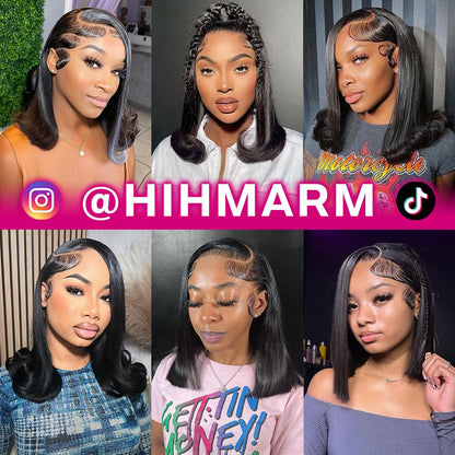 Bob Wig Human Hair 13X4 HD Lace Front Wig Glueless Wigs Human Hair Pre Plucked Short Bob Lace Front Wigs Human Hair for Black Women Nature Hairline 14 Inch 180% Density