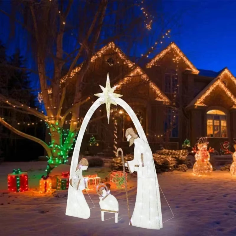 2024 New Waterproof with Light Nativity Scene 5.5FT Outdoor Lighted Nativity Scene Christmas Decoration Easter Yard Decoration