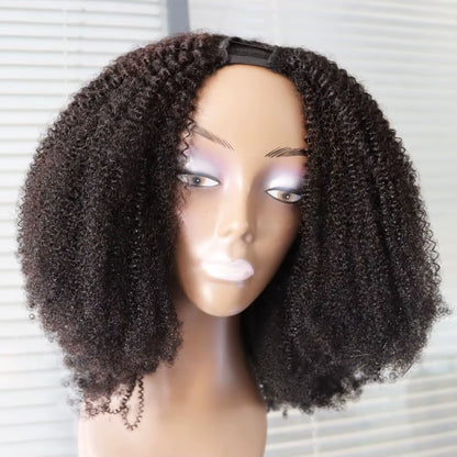 Natural Black #1B Jet Black #1 Tight 4C Afro Kinky Curly Virgin Remy Brazilian 100% Human Hair V U Part Machine Wig Black Women