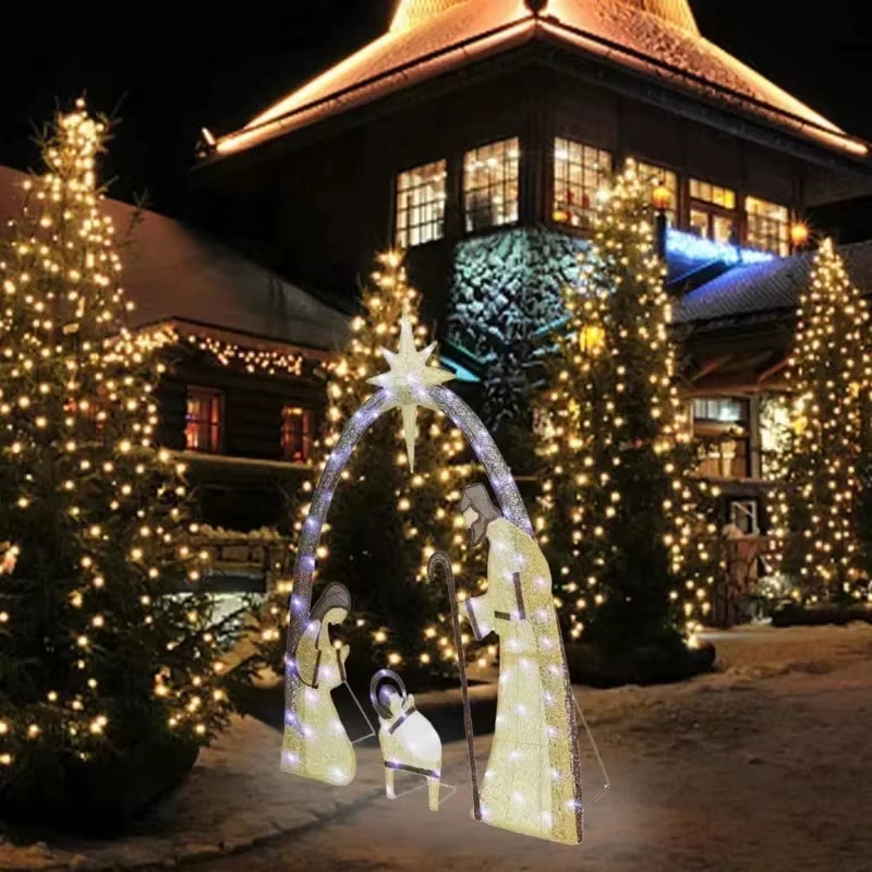 2024 New Waterproof with Light Nativity Scene 5.5FT Outdoor Lighted Nativity Scene Christmas Decoration Easter Yard Decoration