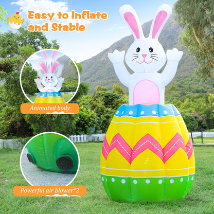 4 FT Inflatable Easter Bunny in the Egg Automatic up and Down, Outdoor Blow up Rabbit Yard Decorations Built-In LED Lights, Indoor Yard Party Lawn Garden Holiday Decor
